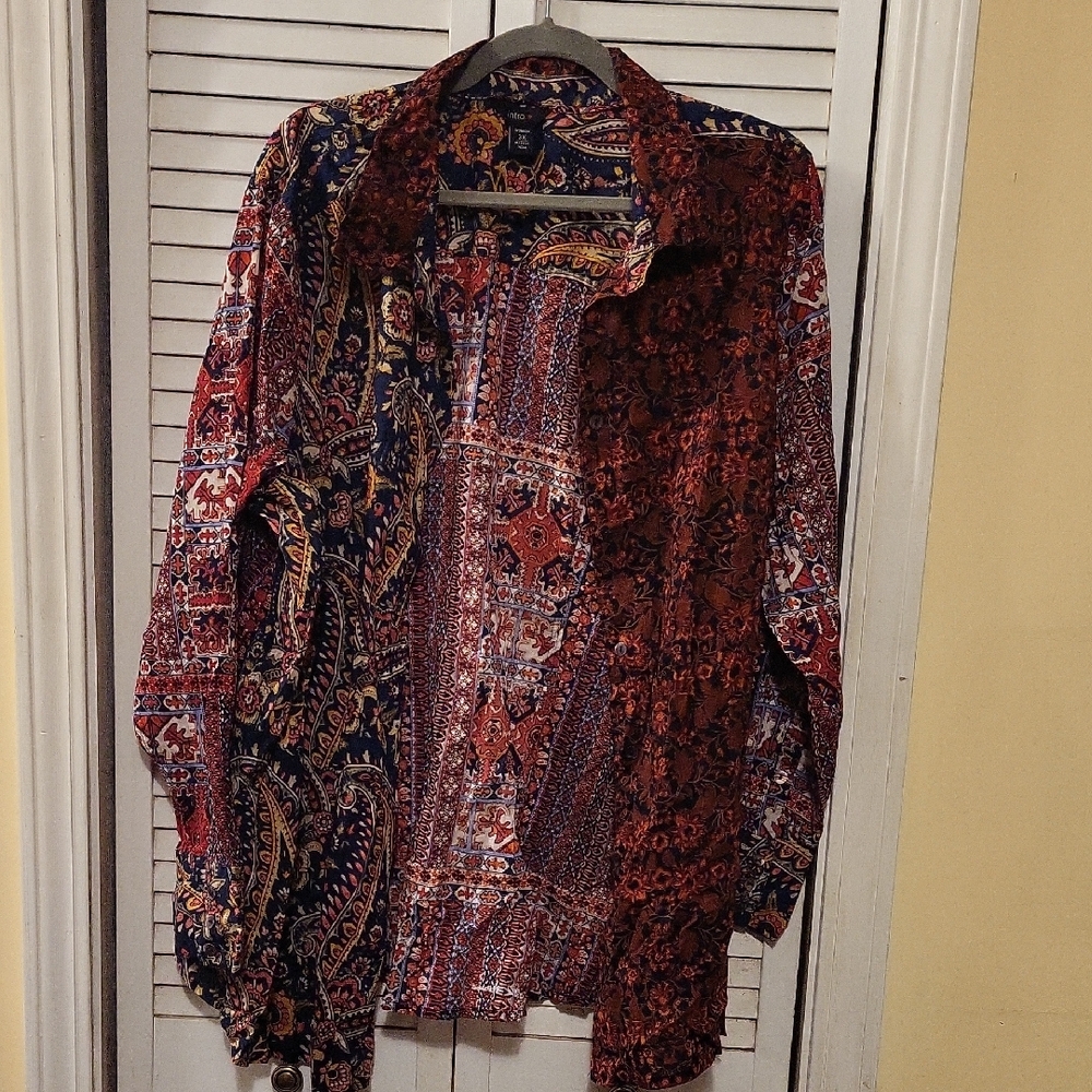 Intro. Red and Blue Flowing Blouse